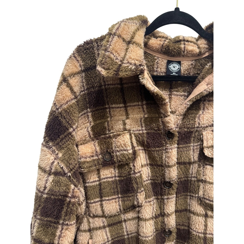 PacSun Homecoming Plaid Button Down Sherpa Shacket Jacket Oversized Size M-L - Picture 6 of 10